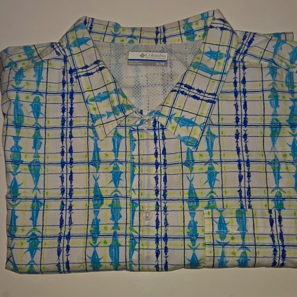 Columbia PFG Shirt Men's XL Blue Vented Short Sleeve